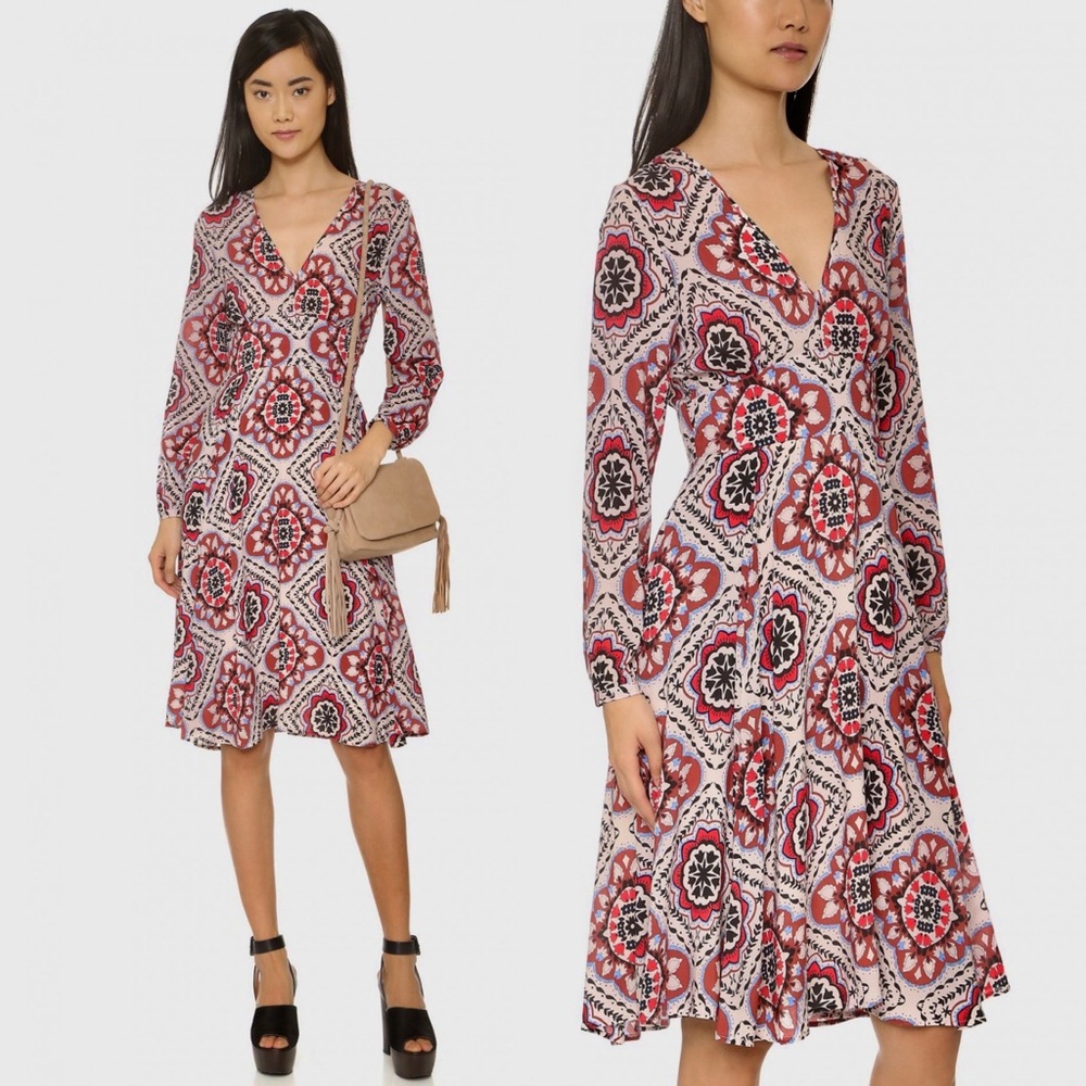YUMI KIM Women's Midi Dress sz MEDIUM Boho V-neck Long Sleeves Blush Pink NWT